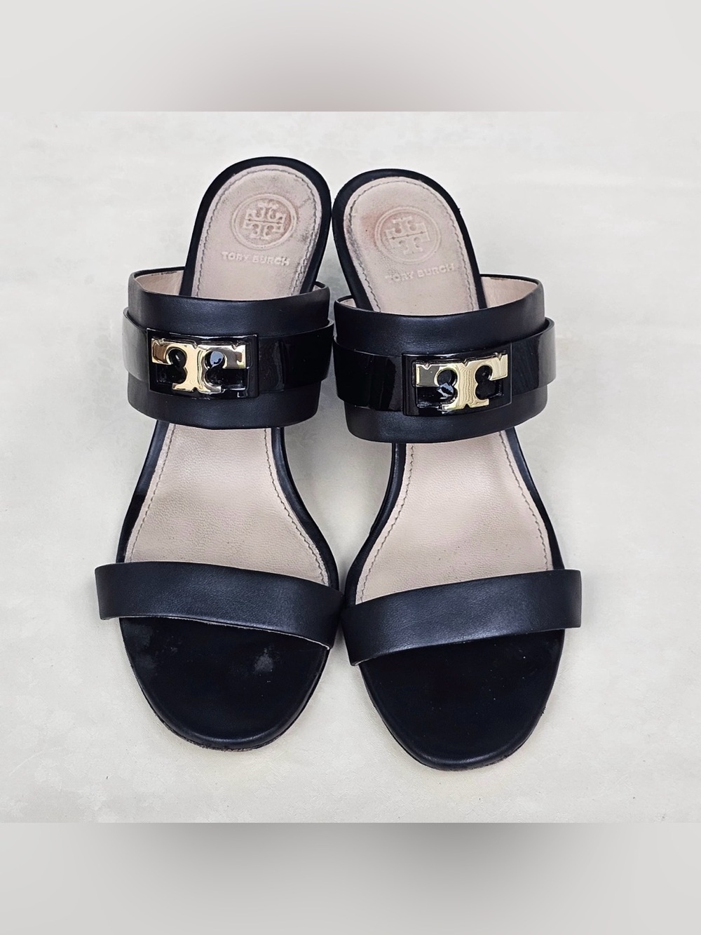 🖤 Tory Burch Black Leather Logo High Heel Sandals Women’s Size 9M